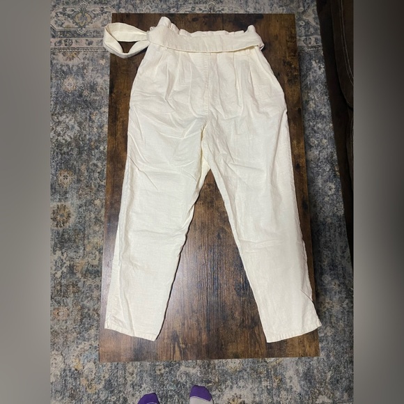 ON 34TH Khaki High Rise Cropped Straight Leg Linen Blend Paperbag Pant Size 8 - Picture 5 of 5